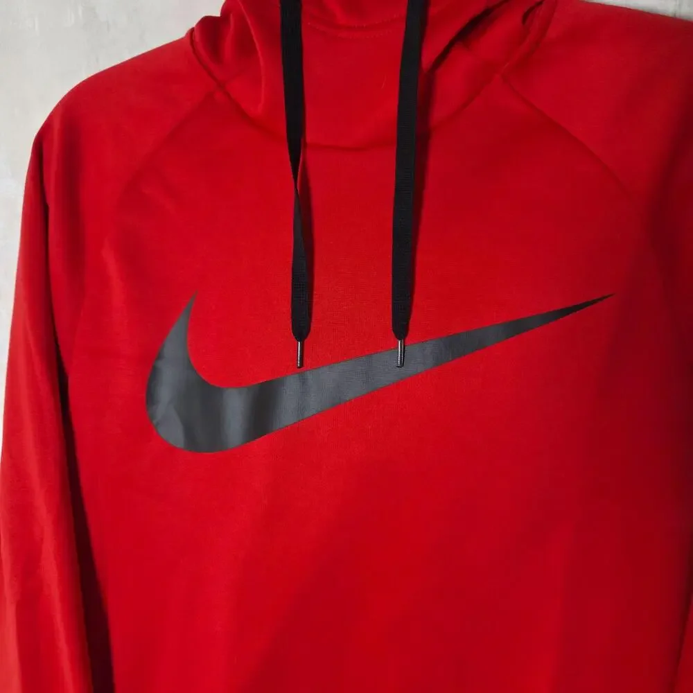 Nike Hoodie Mens Small Red Dri-FIT Fleece Pullover Sweatshirt Swoosh Logo